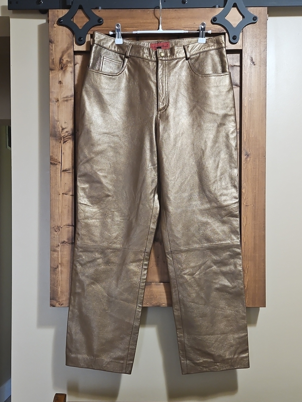 Nicola Berti U.S.A. 90s Italian Leather Pants Size 10 In Metallic Gold